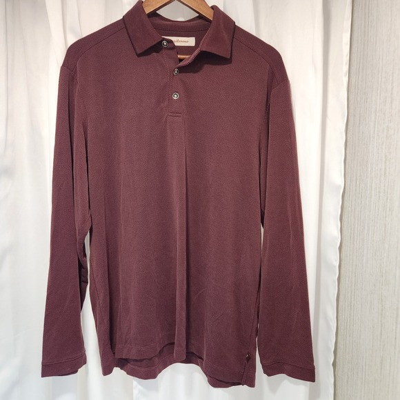 Tommy Bahama Other - Tommy Bahama Long Sleeve Polo Shirt Mens Size Medium Burgandy Modal Polyester